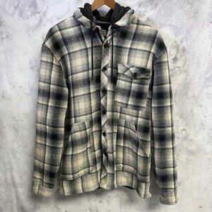 Billabong Plaid Button Up Sweatshirt Hoodie Flannel Mens Large 22.5x28